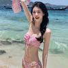 "Peach plaid" pool photo hot spring swimsuit women's split pure desire sexy striped bikini vacation swimsuit