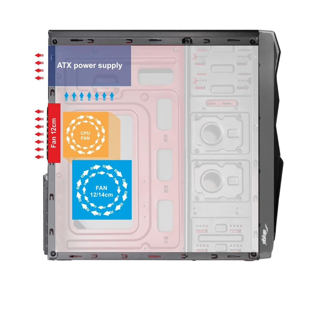 Akyga AK939BL Midi ATX Case 2x USB 2.0 Black without Power Supply