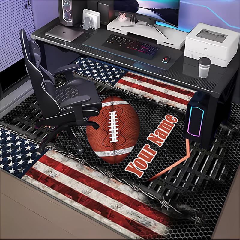 1PC Custom Name American Football Emblem Theme Floor Mat Ideal for Living Room, Game Rooms, Office, Bedroom Floor Mat Playful Design