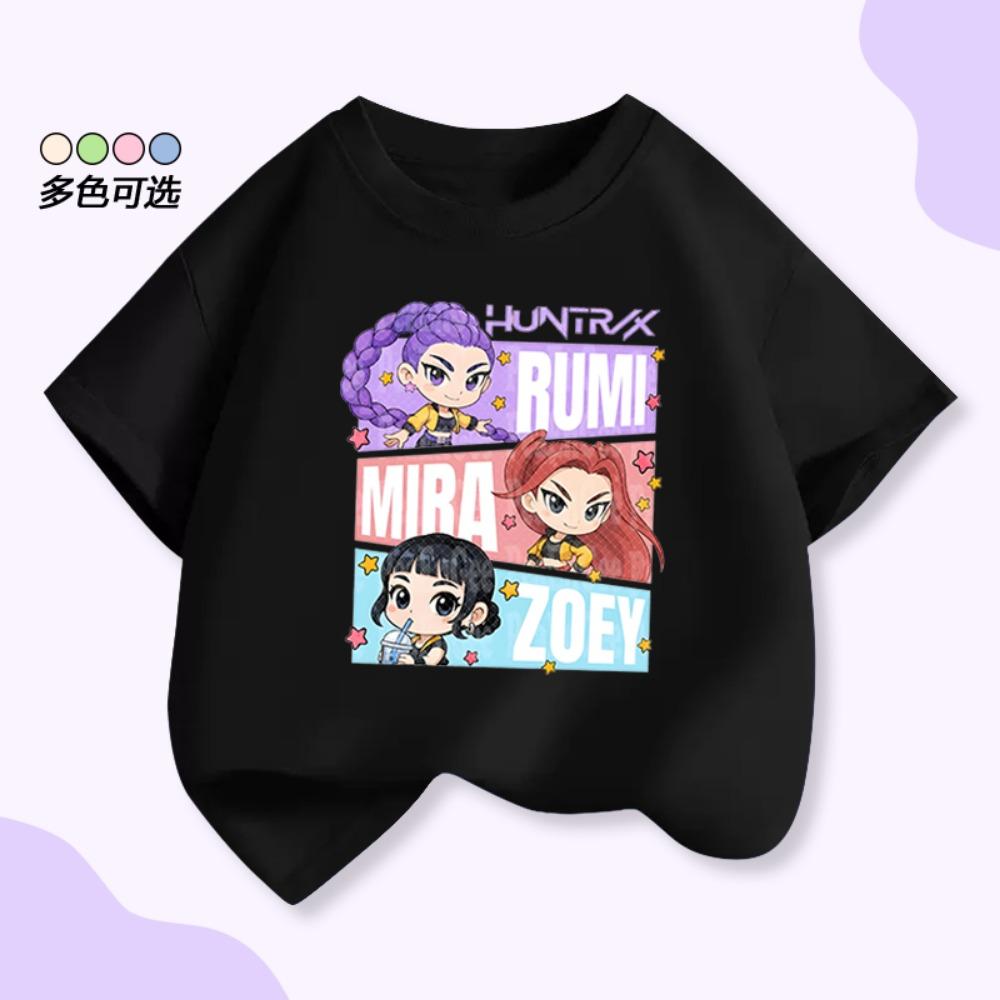 Летняя детская футболка 100% хлопок, короткий рукав, K-pop, Охотники на демонов, охотничья женская группа, Миразоюриуми, мультяшный принт