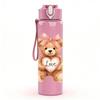 1PC Pink Love Teddy Bear Cartoon 750ml Color Plastic Sports Water Bottle Leakproof Flip Straw Lid Suitable for Sports Office Home Use