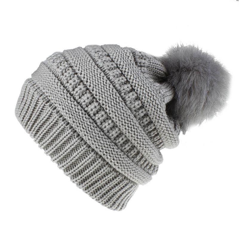 1Pc Fashion Winter Women Thick Warm Beanies Slouchy Pom Pom Beanie Cap Wool Knitted Hat