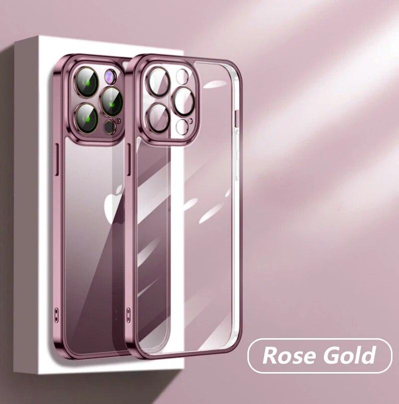 Роскошный прозрачный чехол с покрытием для iPhone 15 14 13 12 11 Pro Max, защита объектива для Apple 15 14 Plus, мягкая противоударная задняя крышка