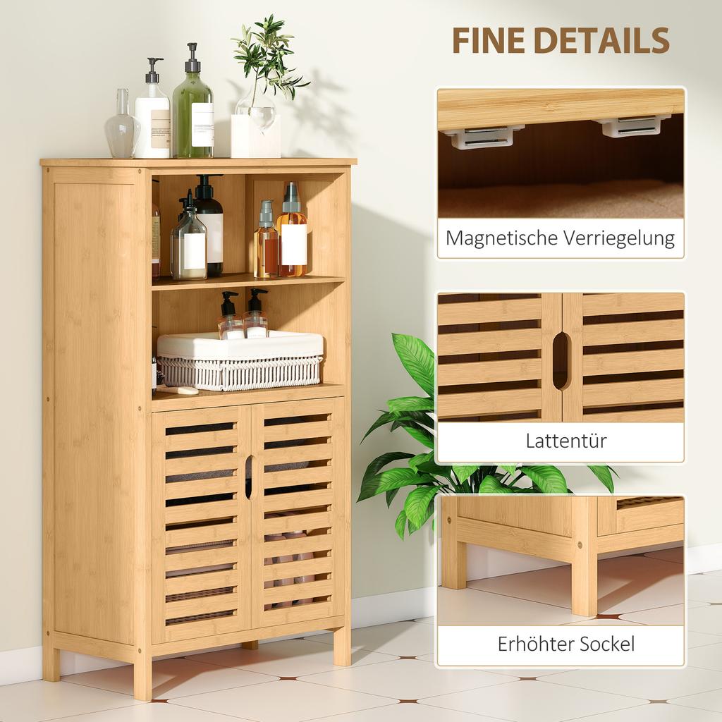 Bathroom Cabinet Made Of Bamboo With Louvered Doors 2 Shelves 1 Cupboard 50 Cm X 29 Cm X 92 Cm Natural
