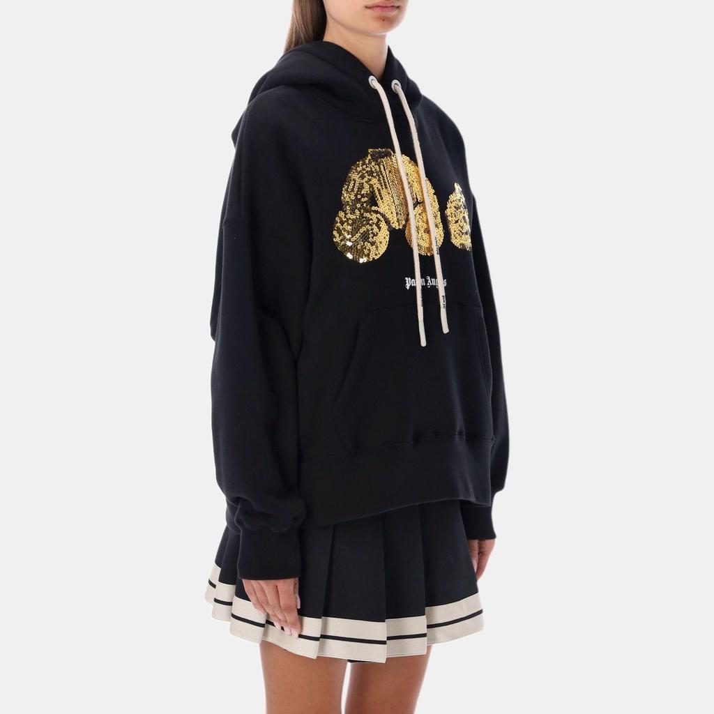 (WMNS) Palm Angels Gold Sequins Bear Hoodie 'Black Gold' Women's PWBB023F22FLE0041076