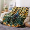 Peacock with Fanned Tail  Print Flannel Blanket, High quality Comfortable for All Seasons, Home Decor, Warmth and Comfort