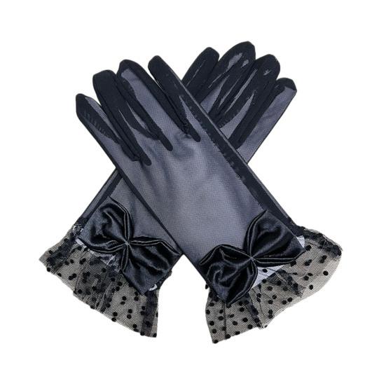 1 пара женских перчаток для выпускного вечера, прозрачное кружево, декор в виде банта, ажурная сетка