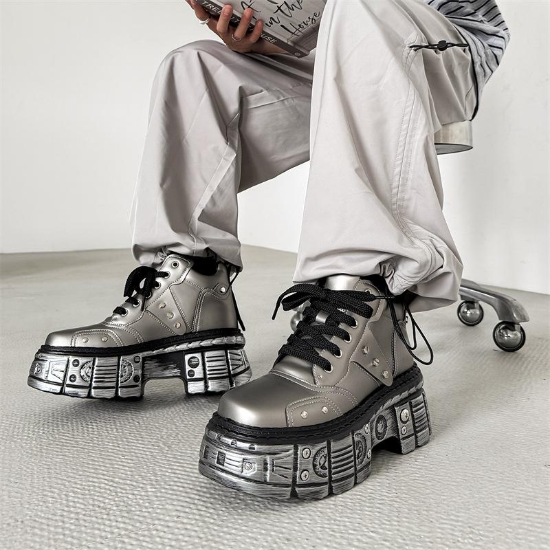 2025 новые модные мужские ботинки платформа хэви-метал низкие панк маленькие кожаные туфли темные ботинки-локомотивы 561201-J