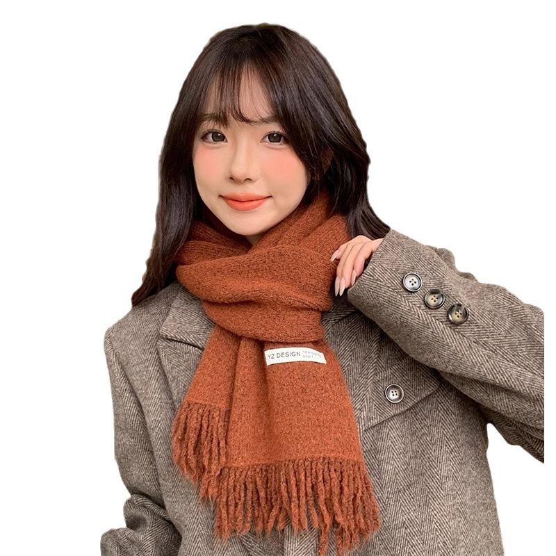 Winter new Korean version versatile solid color fringed edge dopamine long scarf winter warm and cold scarf