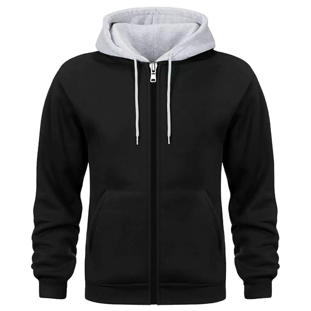 Men's Zip-Up Hoodie Sweatshirt Casual Fleece Jacket with Drawstring Hood Front Pockets Comfortable Streetwear for Autumn & Winter