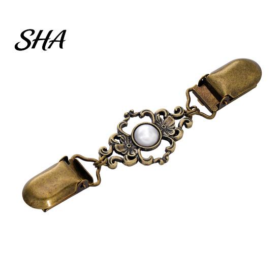 Clothing Decorative Buckle Vintage Faux Pearl Sweater Clip, Hold Cardigan Together, Cincher Clip for Dress Shawl Cloak, Accessories Women Retro Metal