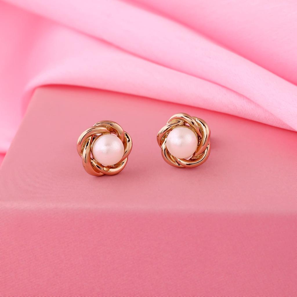 Серьги-гвоздики Estele из металла с золотым покрытием из латуни и белого флюсового жемчуга для девочек и женщин