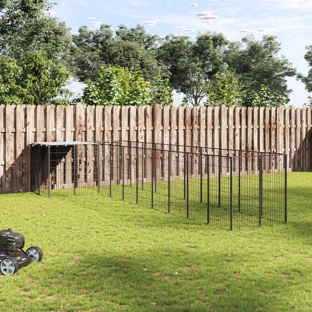 Dog Kennel Black 7.26 m² Steel