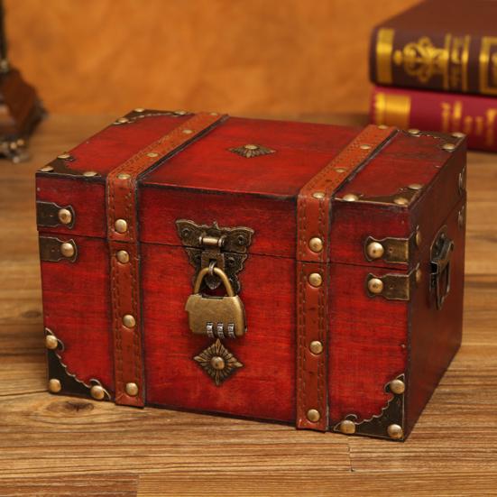 Wooden Storage Box with Lock Large Capacity Multipurpose Decorative Treasure Chest Retro Style Storage Organizer