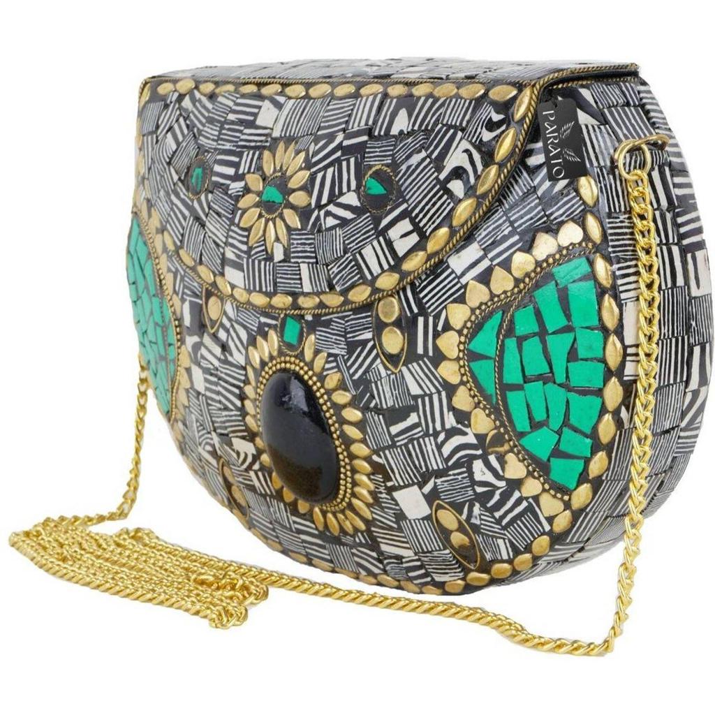 Черная женская сумка-слинг Ручная работа Металлическая мозаичная сумка Украшена плитками