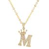 Unisex Fashion Crown A-Z Alphabet Pendant Vintage Chain Necklaces Hip-Hop Style Crystal Zircon Punk MIT