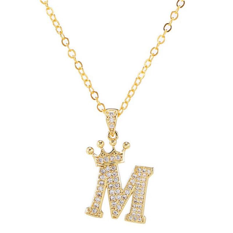 Unisex Fashion Crown A-Z Alphabet Pendant Vintage Chain Necklaces Hip-Hop Style Crystal Zircon Punk MIT