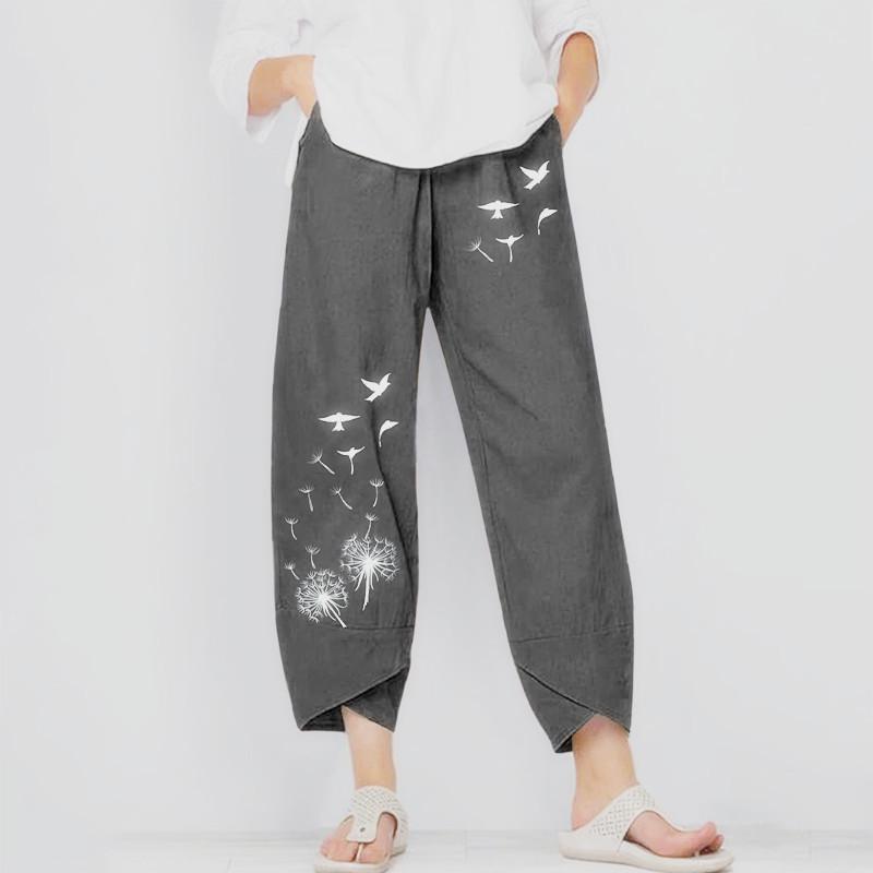 Женские повседневные брюки длиной девять точек с эластичной талией и принтом бамбуковых бабочек, новинка 2020 года