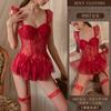 Erotic Underwear Sexy Pure Desire Lace Seductive Steel Ring Gathering Vest Pajamas Halter Socks Women's Set 8907