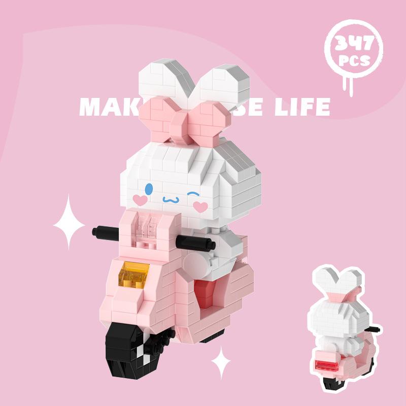 Кавайные мини-строительные блоки Sanrio Пом Пон Пуррин 3D-модель Собранный мотоцикл Мелоди Куроми Синнаморолл Мини-фигурки из кирпичиков Игрушки