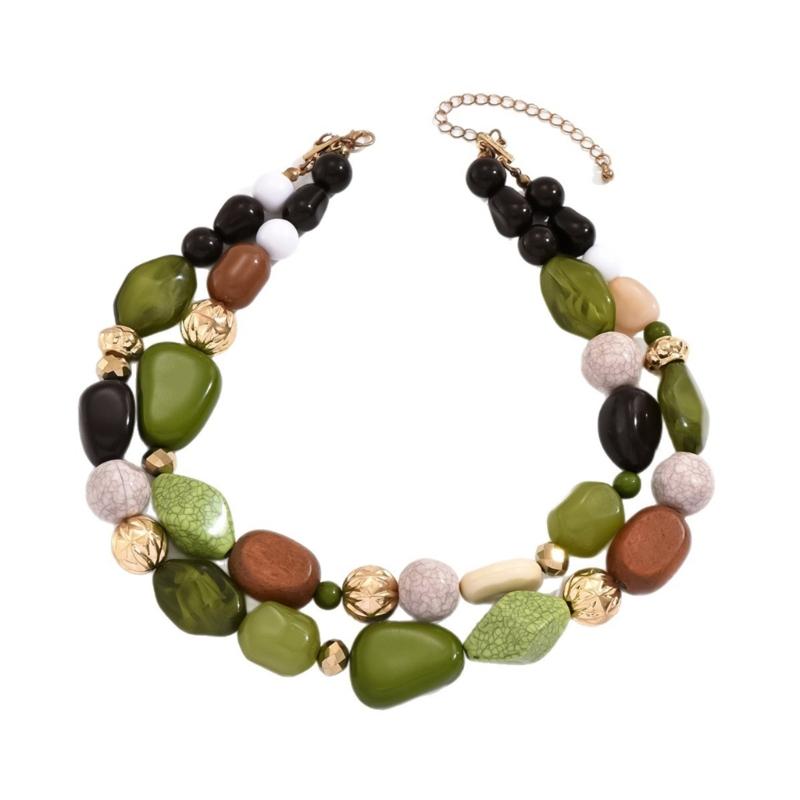 Artistic Vintage Inspired Thick Beaded Collar Necklace Featuring Mixed Charm And Adjustable Closure Design Jewelry