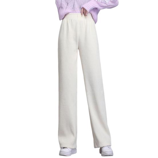 Женские зимние брюки Эластичные с высокой талией Прямые с широкими штанинами Бархатная подкладка Длинные брюки Однотонные Свободного кроя Повседневные брюки