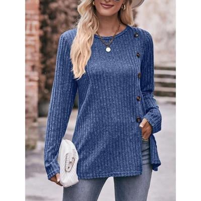 Женские теплые ребристые однотонные свитера с пуговицами, повседневные, с длинным рукавом, универсальные вязаные свитера, осенние женские топы с круглым вырезом