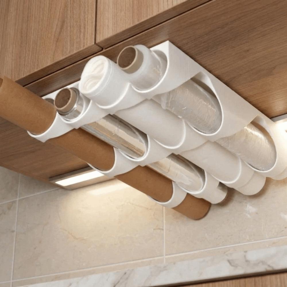 3D Printed Plastic Wrap Storage Rack Plastic Aluminum Foil Organizer  Under Cabinet