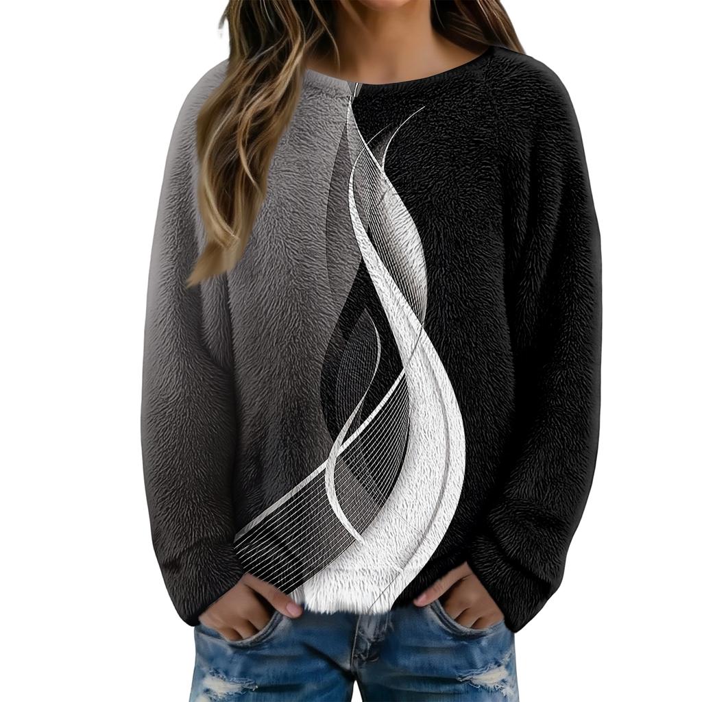 Women's T Shirt Flannel Print Tunic Long Sleeve Party  Round Neck  Tops