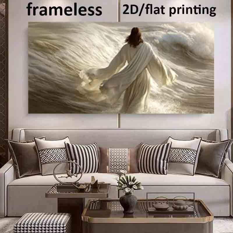Modern Jesus Walks on Water Biblical Wall Art - Frameless Canvas Poster Suitable for Living Room, Bedroom, Church - Christmas & Holiday Gift