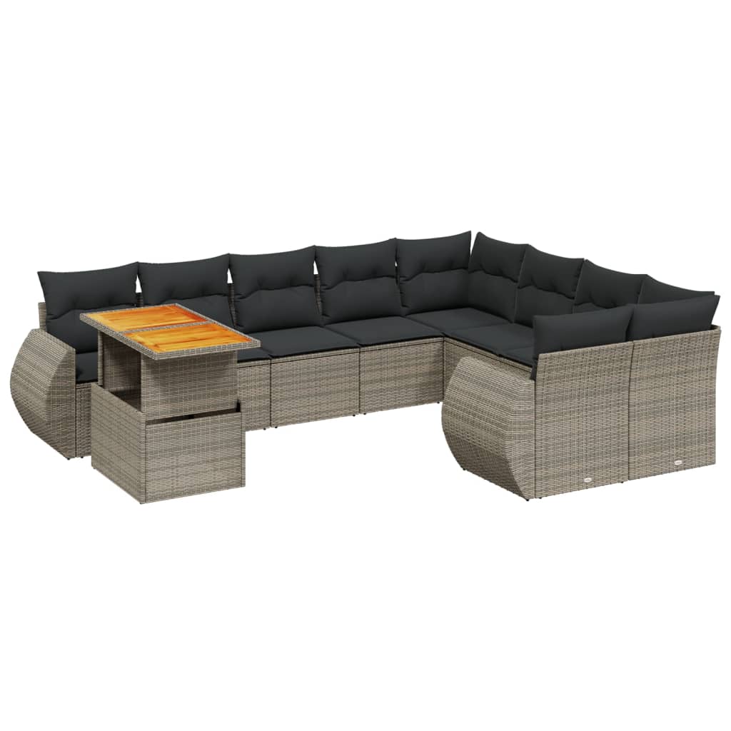 10 piece Garden Sofa Set with Cushions Grey Poly Rattan