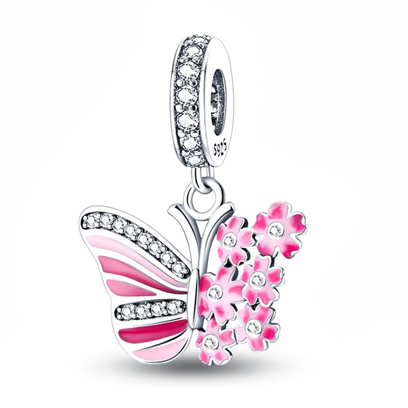 925 Sterling Silver Butterfly Tulip Iris Flower Charms Beads Fit 925 Original Bracelets Fine DIY Valentine Jewelry Gifts
