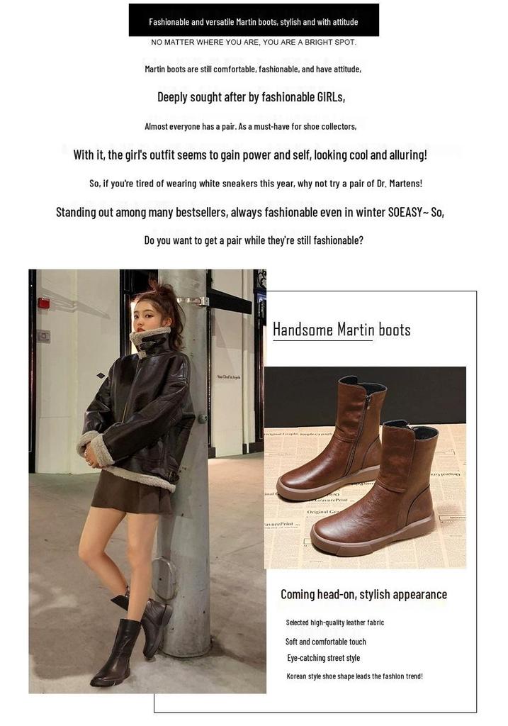 Женские ретро ботинки в британском стиле, до середины икры, с бархатной подкладкой, 2026