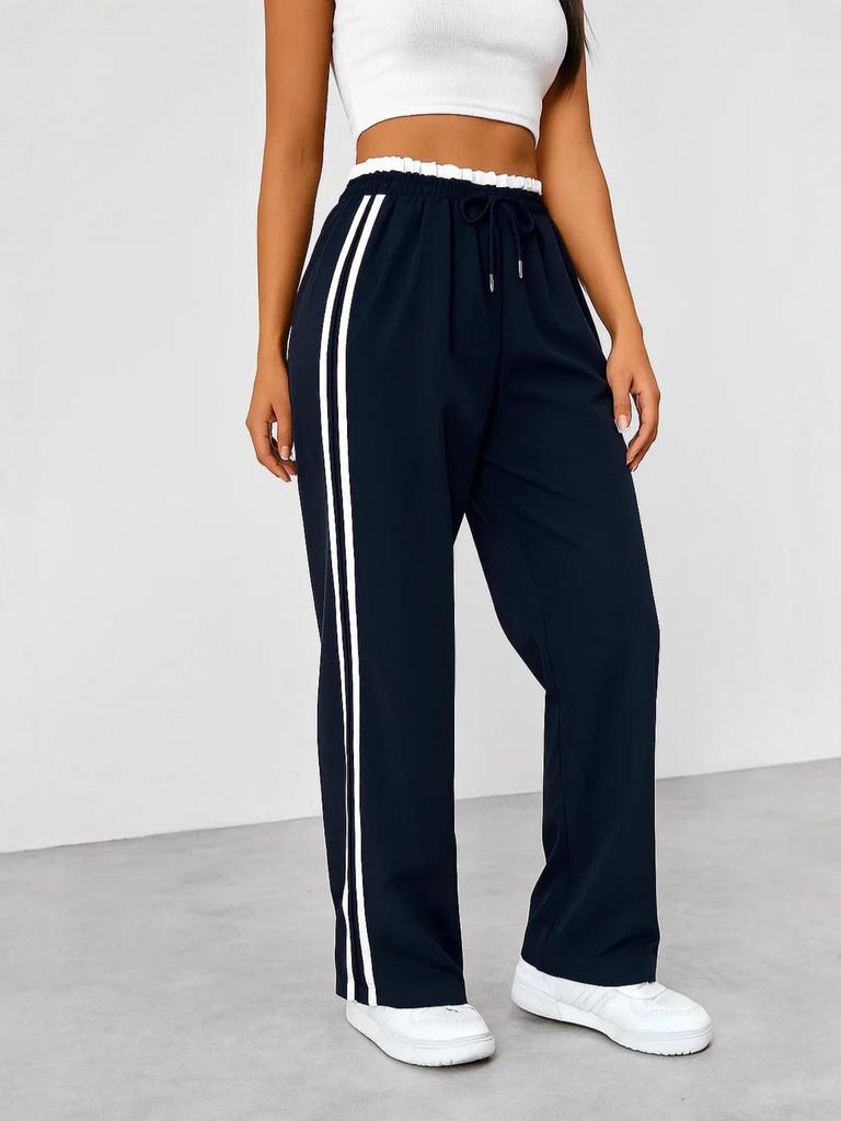 Женские повседневные широкие спортивные штаны с высокой талией и боковой полосой, весна-осень 2026