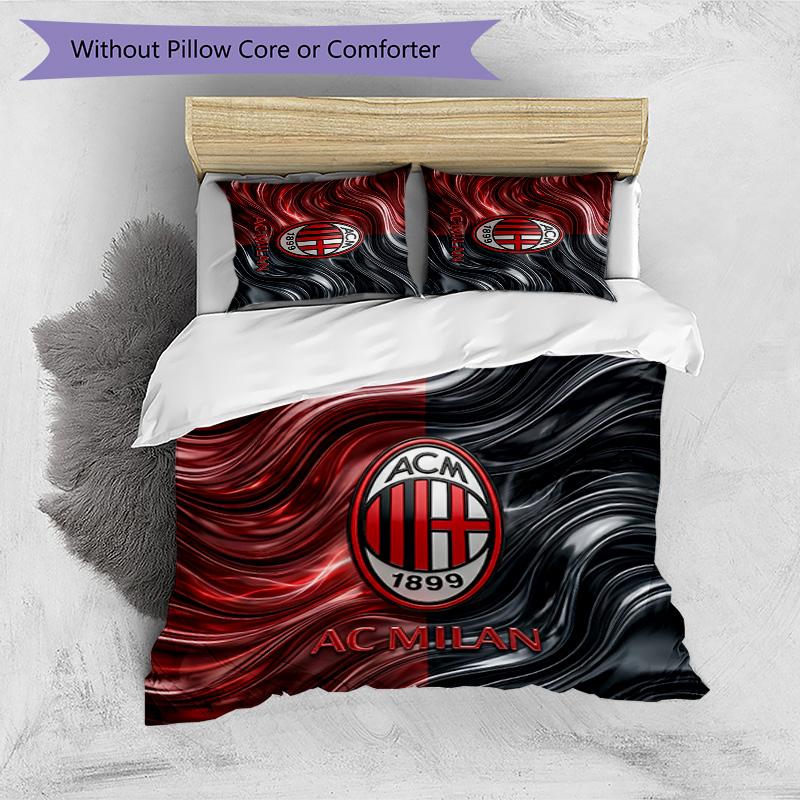 AC Milan Pattern Printed 3PCS Bedding Set Soft Skin-Friendly Washable Duvet Cover & Pillowcases Set All Season Bedroom