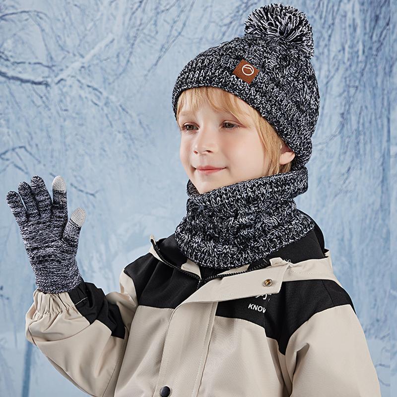 Children's Cap Scarf Gloves Three-Piece Set Coldproof Wool Cap Boys Girls Outdoor Warm Knitted Hat