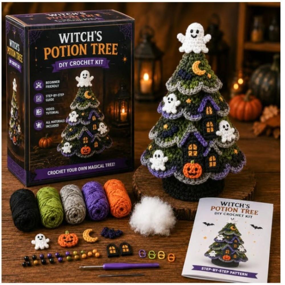 with Bow Faux Pearl Crochet Christmas Tree Kit Tabletop Christmas Tree Ornament for Beginner