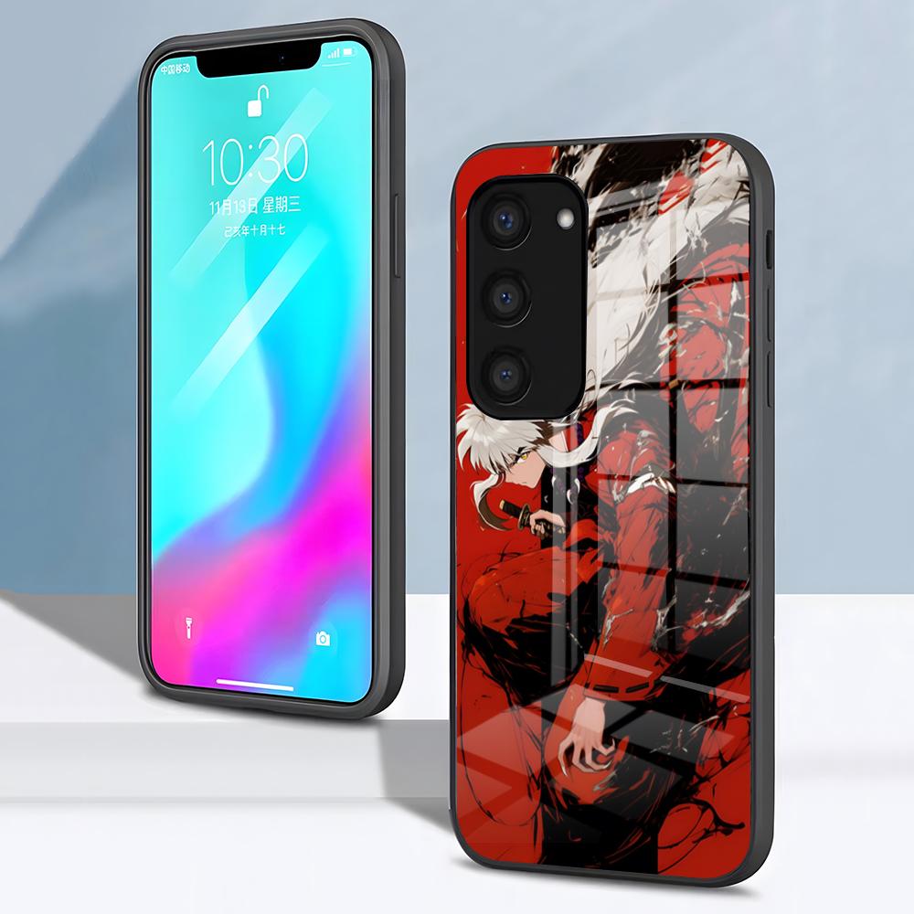 Чехол для телефона Аниме И-Инуяша Для Samsung S26 S25 S24 FE S23 S22 S21 Plus S20 Ultra Note20Ultra Черная Стеклянная Крышка