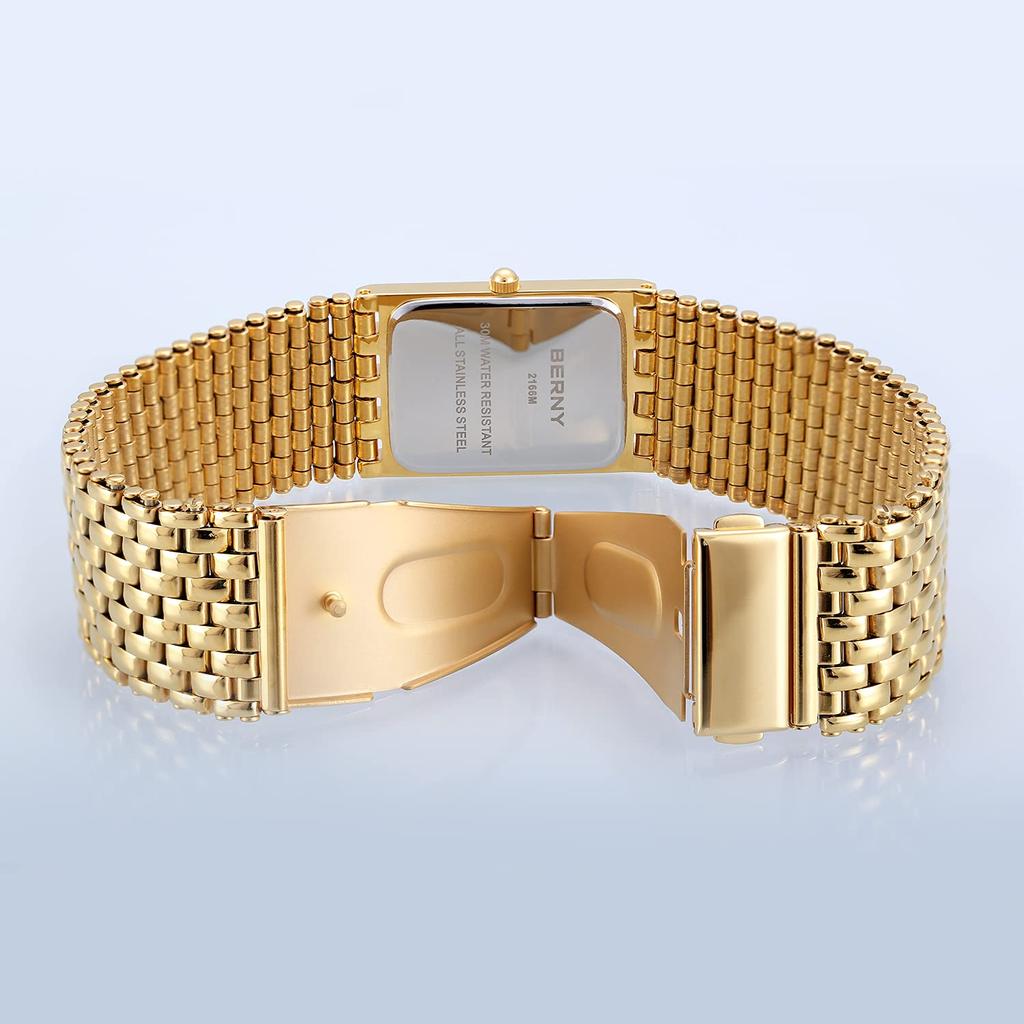 BERNY Watch Watch Gold Watch for Men Japanese Quartz Movement with Calendar Window Waterproof Watch Luxury Casual Fashion Men's Men's Men's