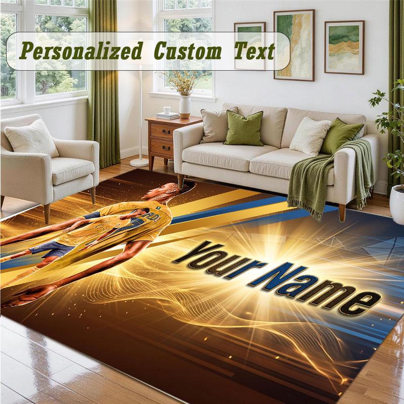 Crystal Velvet Square Rug Custom NameCristiano Ronaldo Pattern Non Slip Home Floor Decor Rug