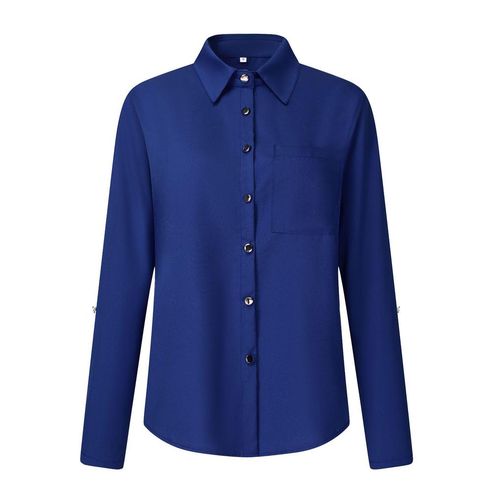 2023 Осень/Зима Женская однотонная однобортная рубашка с длинным рукавом