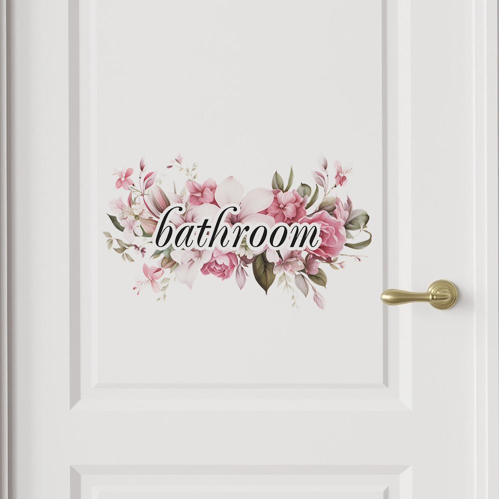 Romantic Flowers English Slogan Bathroom Bathroom Door Stickers Beautify Decorative Wall Stickers Self-adhesive
