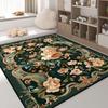 Luxury Green Carpet Flower Design Non-Slip Big Size Living Room Rug Golden Border European Tatami Mat Soft Bedroom Rugs Washable