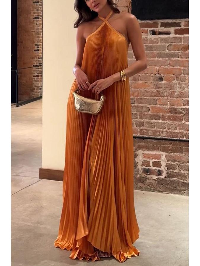 Европейское и американское женское сексуальное платье без рукавов с вырезом на спине и завязками на шее - Мода для отпуска 8080