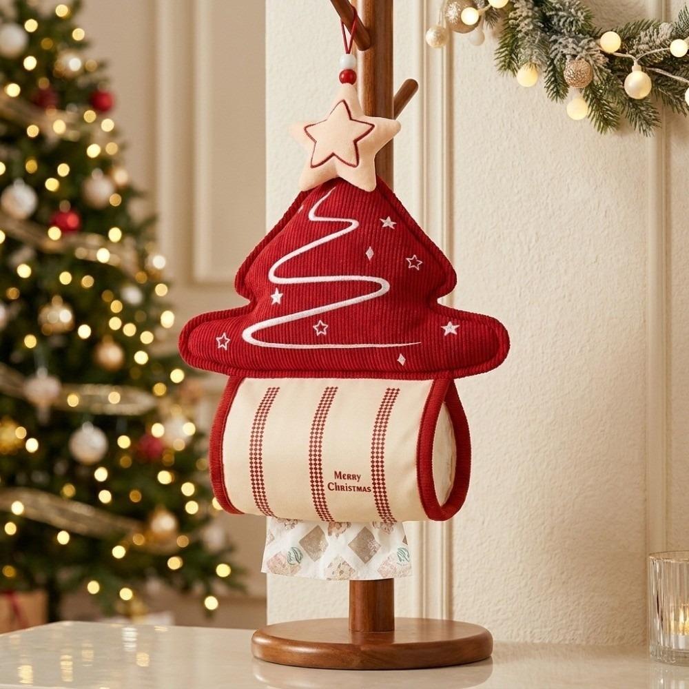 Christmas Tree Shape Napkin Dispenser Corduroy Tissue Roll Hanger Hanging Tissue Bag Toilet