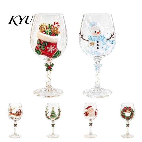Holiday Cocktail Glass Christmas Stemmed Wine Glass, Snowman/SantaWreath/Elk/Christmas TreeHand Painted, Hand Painted Glassware Creative Stemware