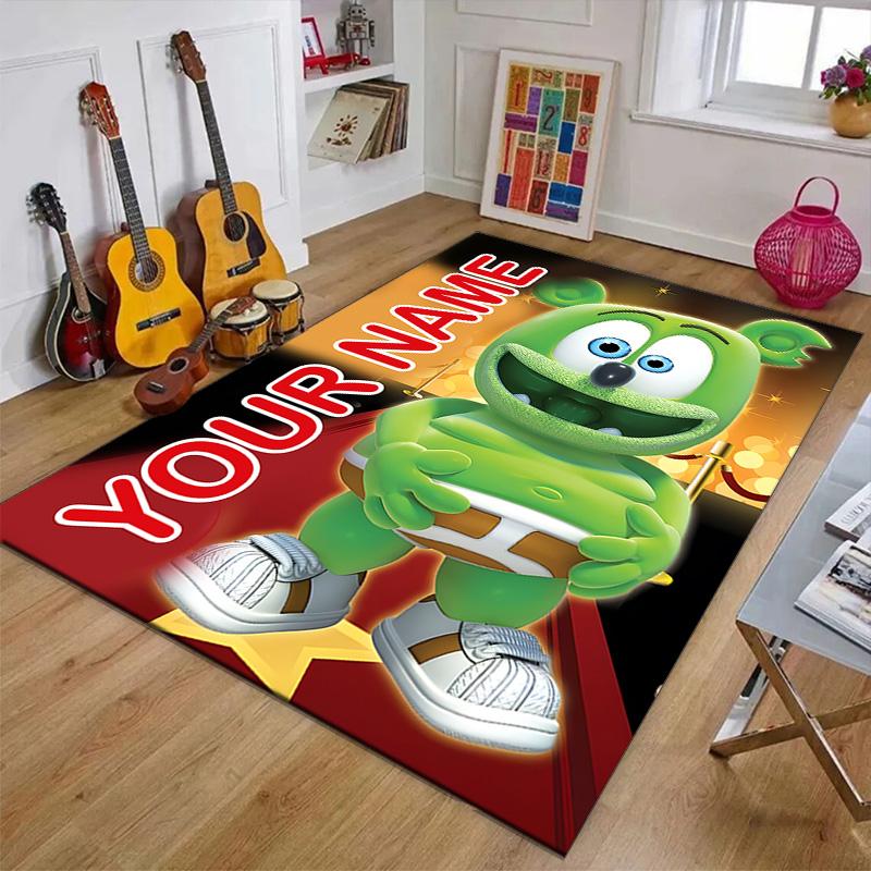 Custom Gummibar friends Mat Personalized Name, Polyester Washable Indoor Entryway Rug, Gift for Christmas, Easter, Thanksgiving Day