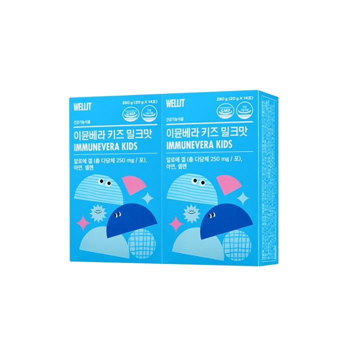 WELLIT IMMUNEVERA KIDS Алоэ гель Желе Блеск Мускат / Клубника / Молоко 20 г × 14 стиков (10 вариантов)
