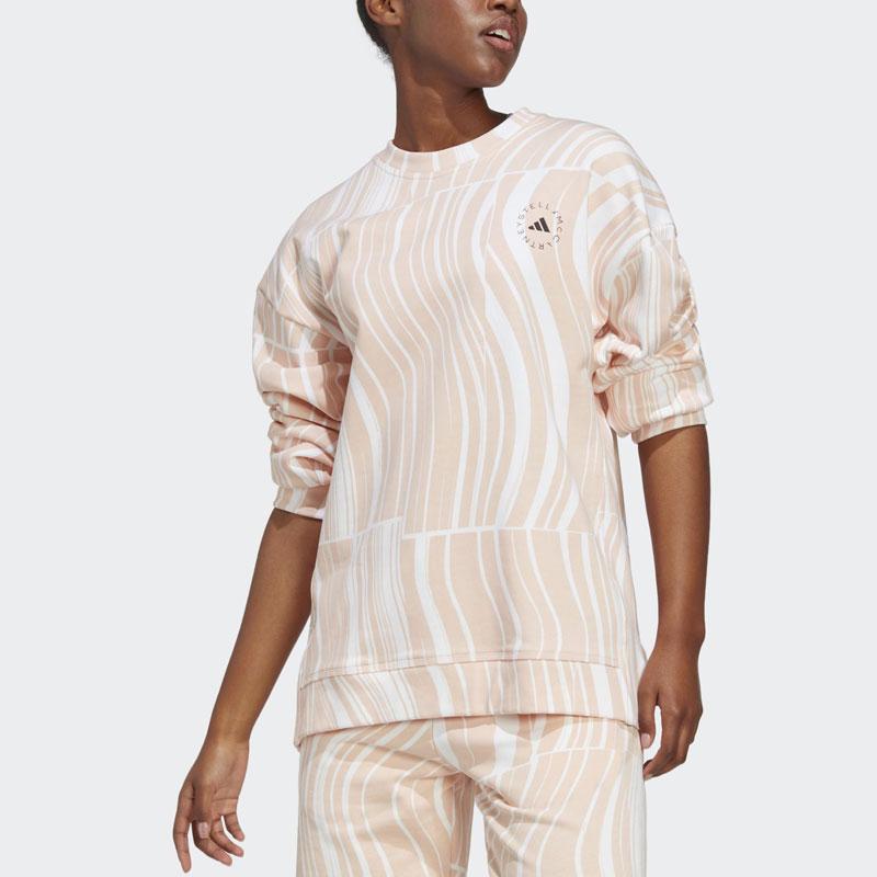 Adidas Striped Print Loose Long Sleeve T-Shirt Women Tops Pink HS0986