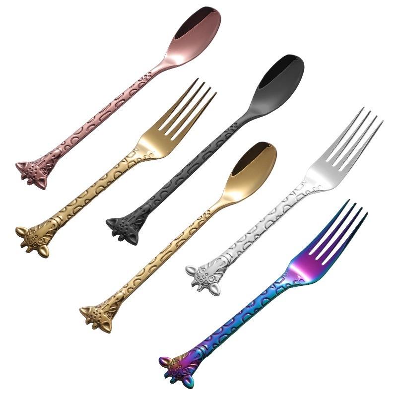 1piece 304 Stainless Steel Coffee Spoon Cartoon Giraffe Shaped Spoon Animal Cake Dessert Fork / Spoo
